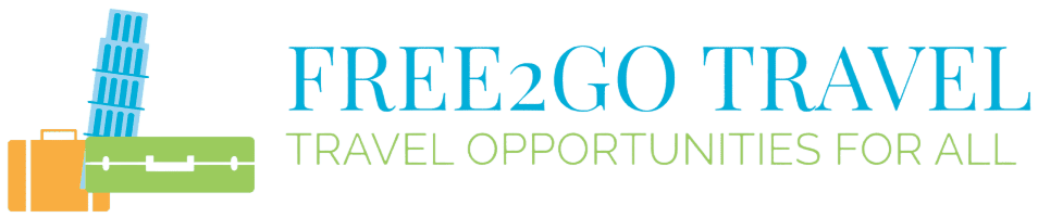 Logo with text 'FREE2GO' and 'TRAVEL OPPORTUNITIES' in blue and green.